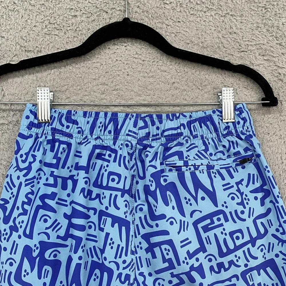 Bearbottom Swim Shorts Mens Small Blue Abstract‎ Print 5.5 Inseam Lined Trunks